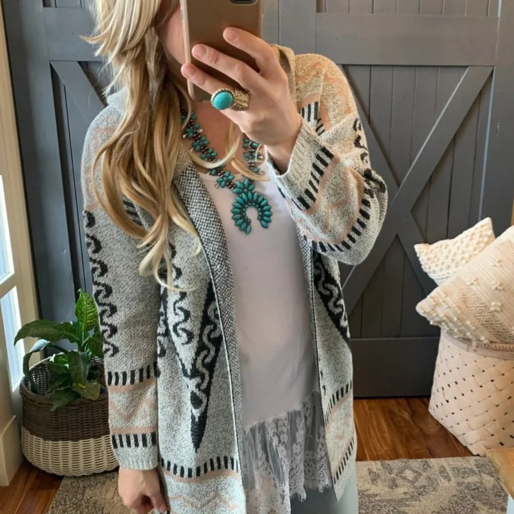New Boho Tribal Western Cardigan Hooded Sweater - Picture 3 of 9